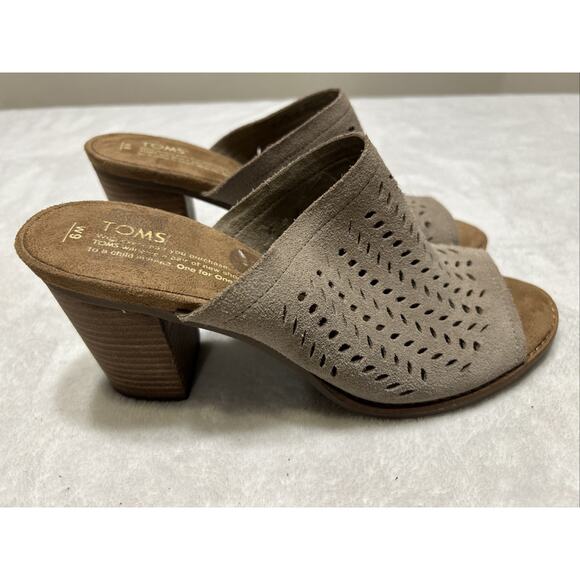 Toms Women’s Size 9 Majorca Suede Tan Beige Leather Heels Open Toe Shoes - Picture 2 of 7